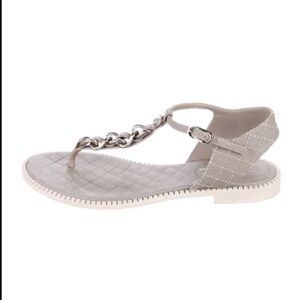 CHANEL 2015 Interlocking CC Logo T-Strap Sandals